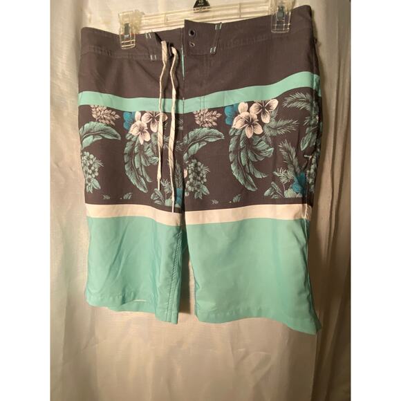 Mens Goodfellow and Co. Swim Bathing Trunks, 33 waist, Hawaiian Floral Aqua Gray - Picture 10 of 14